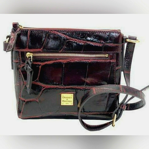 Dooney & Bourke Handbags - Dooney & Bourke Oxblood Croc Embossed Leather Shoulder Bag, Like-New